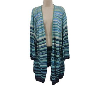 Catherines‎ Cardigan Womens 5X Striped Open Front Lightweight Sweater Knit Plus